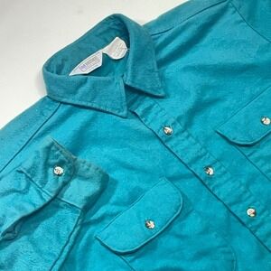 Vintage Five Brother Flannel Men's Teal Long Sleeve Button Up Shirt Size Large